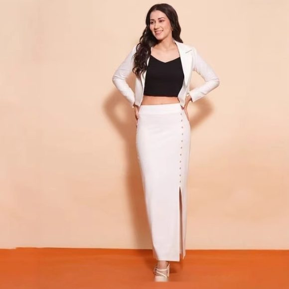 European And American Women's Clothing Sunken Stripe Rib Temperament Split Button Sheath High Waist Skirt