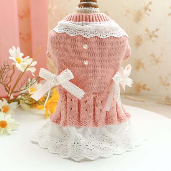 Bowknot Dog Clothes Cat Costume Hollow Knit Dog Sweater - Image 2