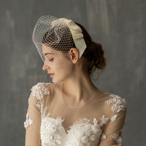 European And American White Mesh Bow Veil - Image 2