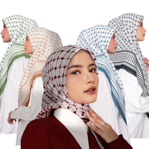 New Chiffon Printed Plaid Square Scarf - Image 5