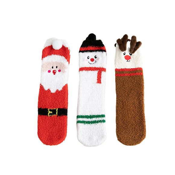 Child Christmas Socks Winter No-shedding Cute Elk Elk Santa Claus Snowman Sleeping Floor Coral Fleece Socks - Image 5