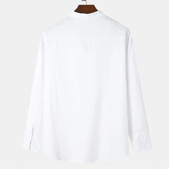Men's Casual Stand-up Collar Door Barrel Solid Color Long-sleeved Shirt - Image 2