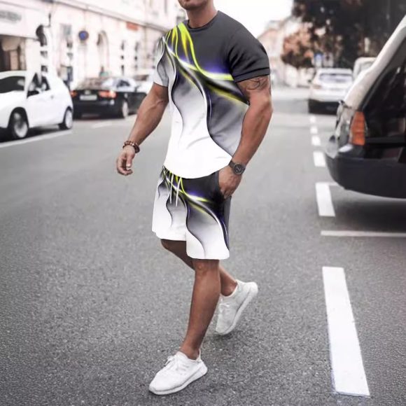 Men's Casual T-shirt Shorts Two-piece Printed Sportswear - Image 10