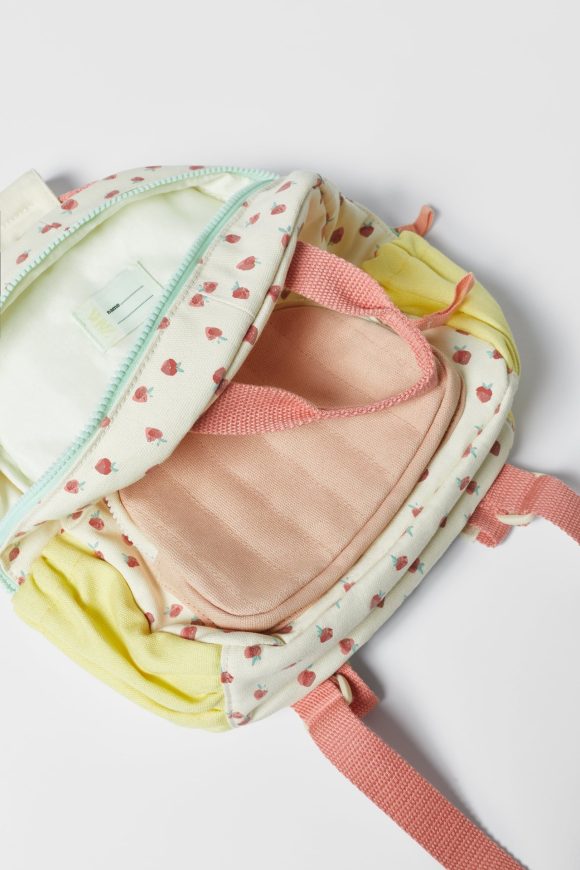 New Cotton Canvas Dopamine Strawberry Multicolor Printing Cute Children Backpack Schoolbag - Image 3