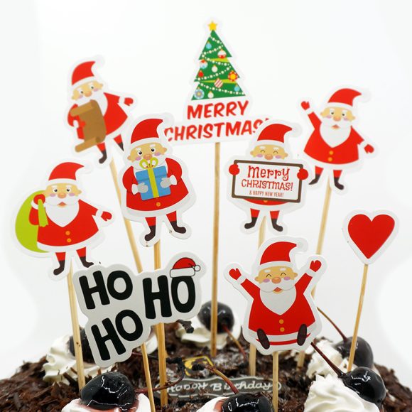 9 Piece Set Of Cartoon Santa Claus Cake Card Decoration - Image 3