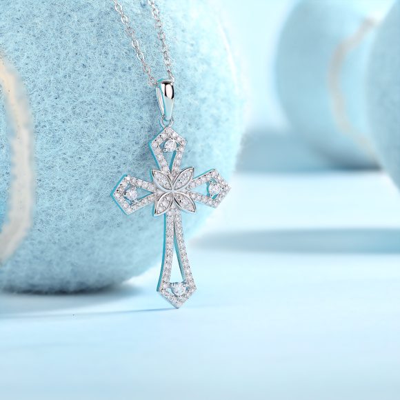 Backup Force Luxury Fashion Diamond Pendant Necklace Set With Mosan Diamond Silver Ornaments - Image 2