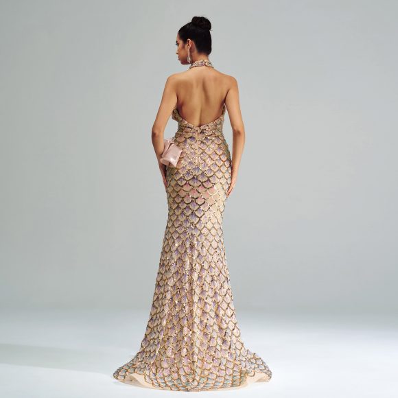 Halter Sequined Mermaid Evening Dress - Image 3