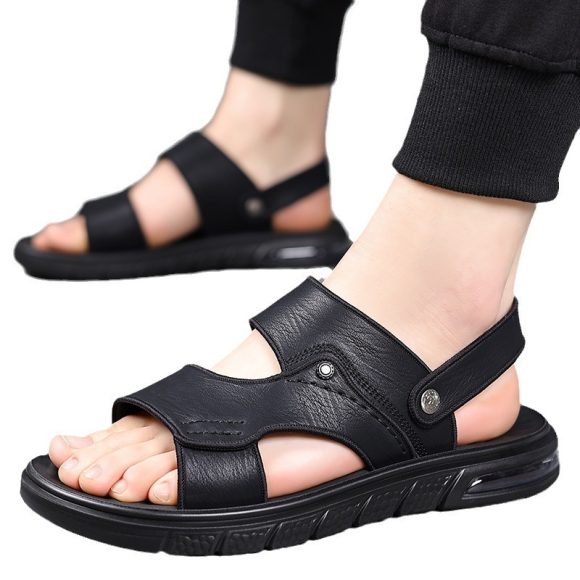 New Summer Genuine Leather Double Sole Middle-aged And Elderly Casual Beach Non-slip Men's Sandals - Image 3