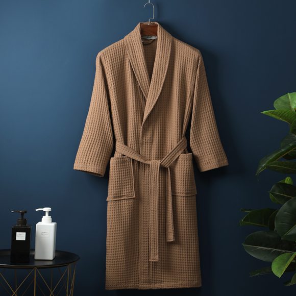 Pure Cotton Bathrobe Long Waffle All Cotton Nightgown - Image 3