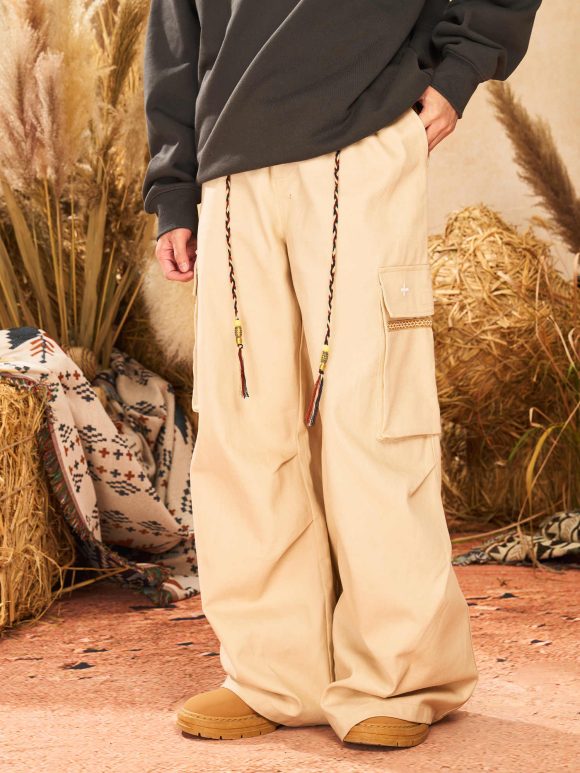 Ribbon Waist Strap Wide-leg Workwear Straight-leg Pants - Image 4