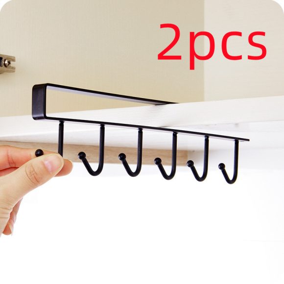 Wrought Iron Cabinet Storage Rack Free Punching Multi-function Row Hook - Image 6