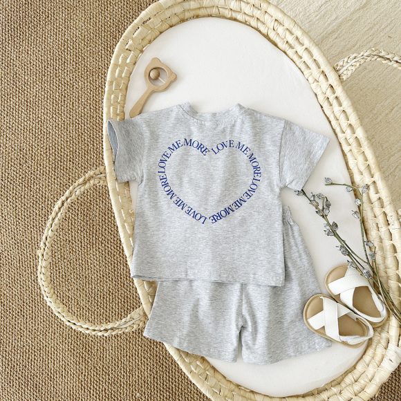 Heart Printing Short Sleeve Suit Korean Style Baby Boys' And Girls' Clothing Two-piece Set - Image 2