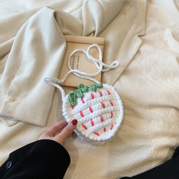 Handmade Knitted Children's Wool Cute Strawberry Crossbody Bag - Image 3