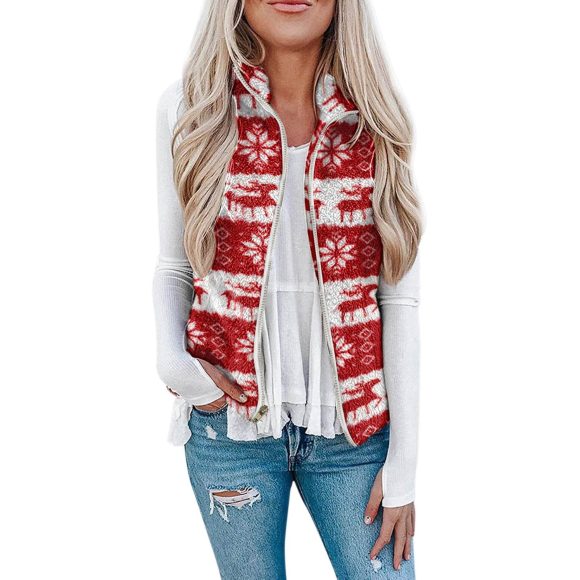 Women's Christmas Top Plush Printed Vest - Image 6