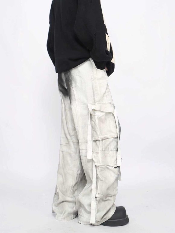 Splash Ink Multi-pocket Cargo Pants Men's Loose Straight Mopping Pants - Image 5