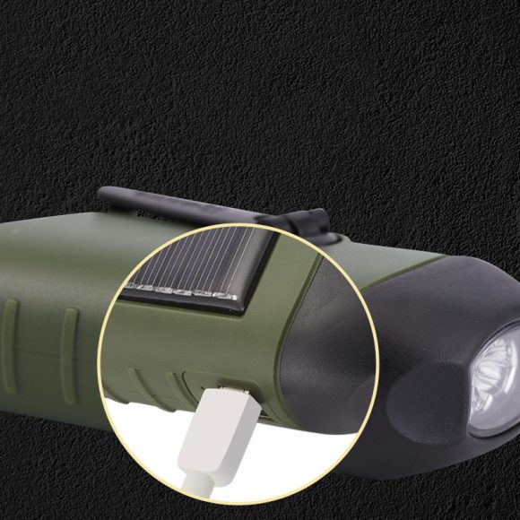 Outdoor Hand-cranked Power Generation Led Flashlight Strong Light Solar USB Charging - Image 3