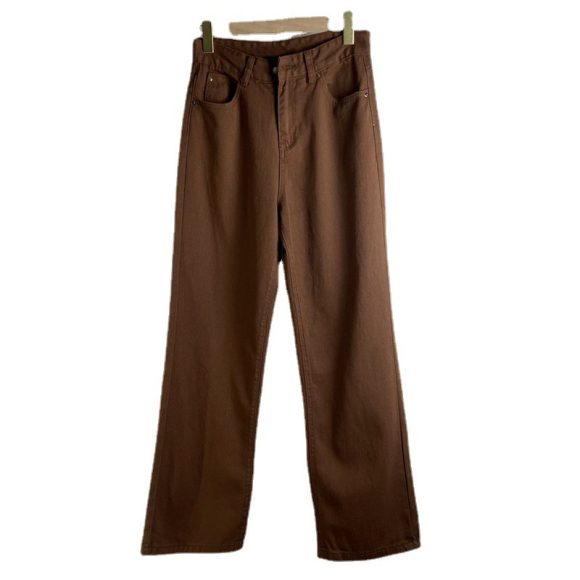Brown Jeans Retro American Solid Color Looks Thin - Image 3