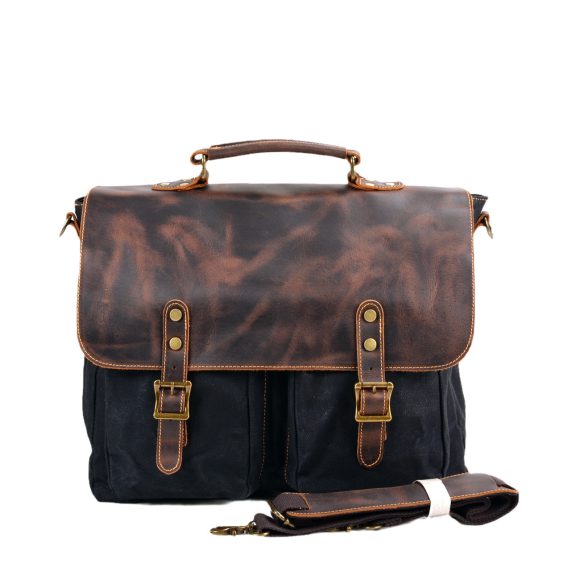 Waterproof Canvas Stitching Leather Briefcase Handbag - Image 5
