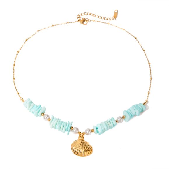 Mint Green Shell Patch Pearl Shell Pendant Necklace Jewelry - Image 6