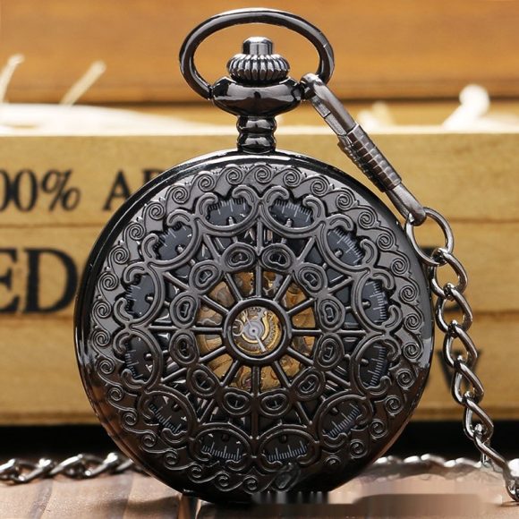 Mechanical Pocket Watch Retro Large Gun Color Spider Web Flip - Image 6