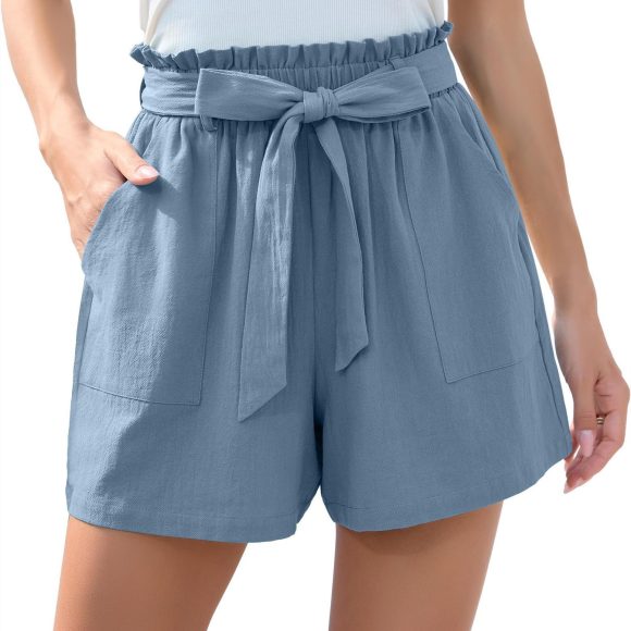 Fashion Ruffle Bow Waist Tie Shorts Summer Beach Pants With Pockets Womens Clothing - Image 10