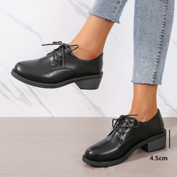 Work Black Professional Soft Sole Leather Thick Heel Women's Shoes - Image 4