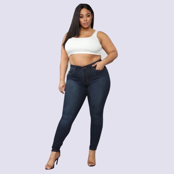 Women's Plus Size Fashion High Elastic Denim Pencil Pants - Image 6