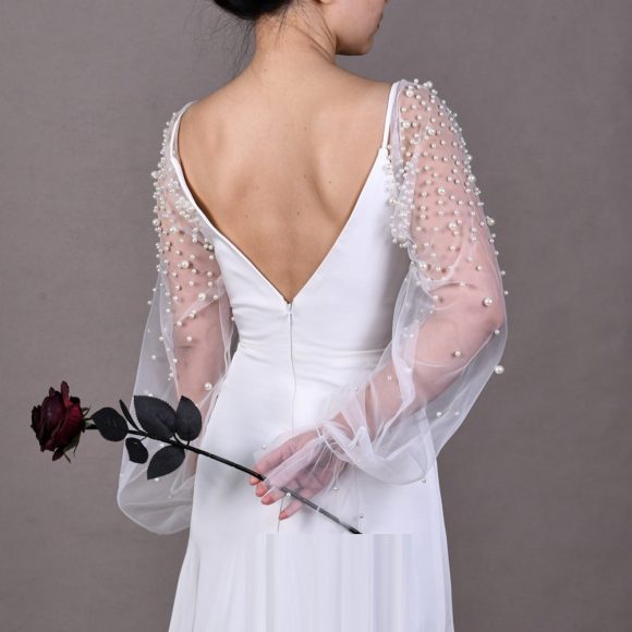 High-grade Pearl Mesh Oversleeves Detachable Plus Sleeves Two-way Wear Wedding Accessories - Image 9