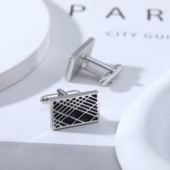 European And American Round Geometric Black Gemstone Cufflinks - Image 2