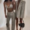 Camisole Slim Straight High Waist Pants Street Glitter Jacket Night Club Suit - Image 6