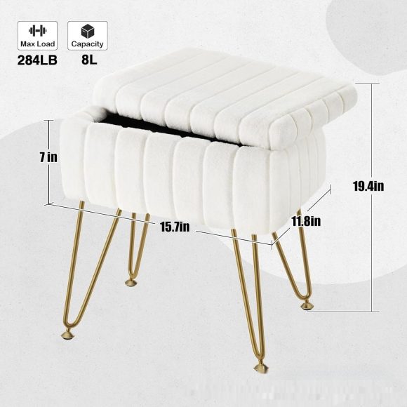 Dresser Square White Small Size Makeup Stool - Image 2