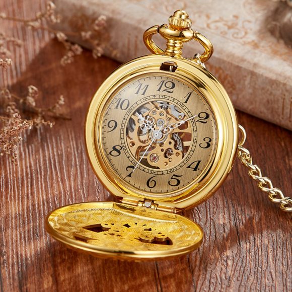 Golden Retro Hollow Pointer Night Sky Semi-automatic Mechanical Pocket Watch - Image 6