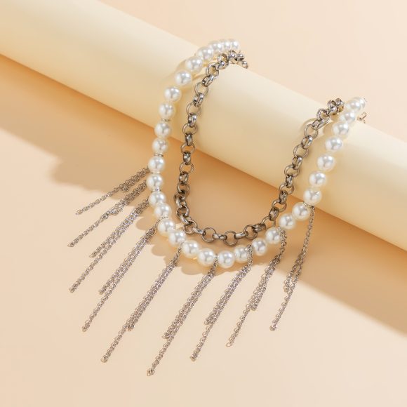 Pearl Tassel Fun Design Double-layer Retro Necklace Women's Accessories - Image 9