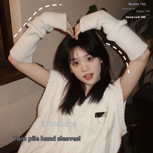 Fingerless Gloves Dark Hip Hop Sun Protection Arm Guard Knitting Oversleeve Women - Image 2
