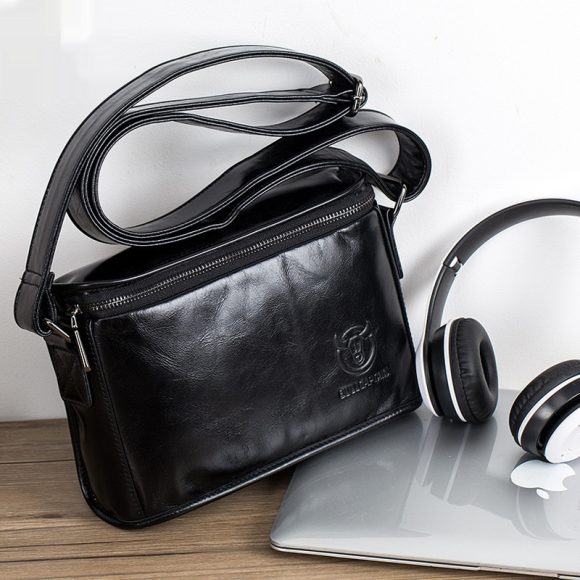 Leather Shoulder Men's Leather Horizontal Small Square Bag - Image 6
