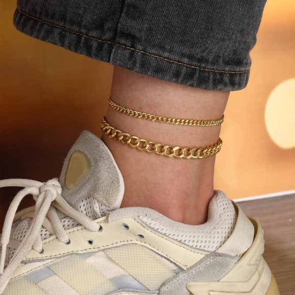 18K Gold Bold Cuban Link Chain Anklet Grinding Chain Fashion - Image 5