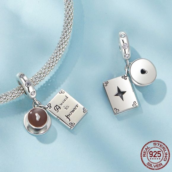 Coffee & Book Pendant S925 Sterling Silver Scattered Beads - Image 4