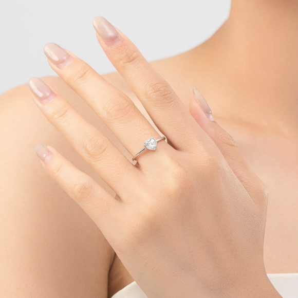 S925 Sterling Silver Sweet Heart Marriage Engagement Ring - Image 8