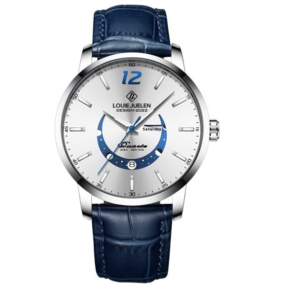 Master Moon Phase Luminous Waterproof Wrist Watch Men's Fashion Genuine Leather Strap Quartz Watch - Image 7