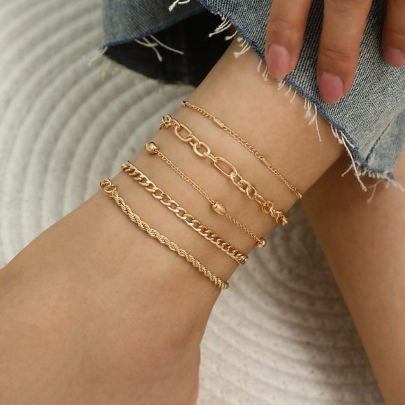 Simple Graceful Metal Chain Retro Creative Snake Chain Anklet Five-piece Set - Image 6