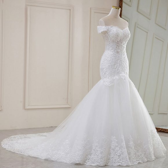 High Waist White Temperament Dream Lace Mid-waist Long Tail V-neck Wedding Dress - Image 3