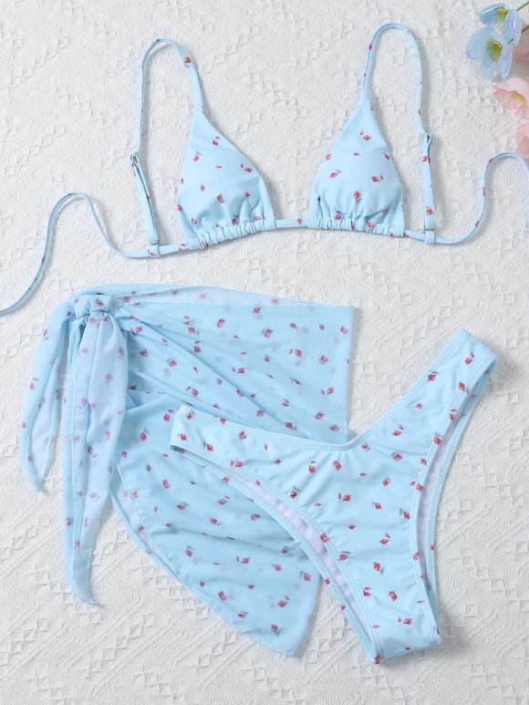 Women's Beach Style Printed Swimsuit Three Piece Set - Image 3