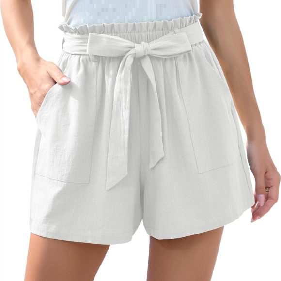 Fashion Ruffle Bow Waist Tie Shorts Summer Beach Pants With Pockets Womens Clothing - Image 9