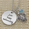 Letter Necklace Just Turtle Swimming Sea
