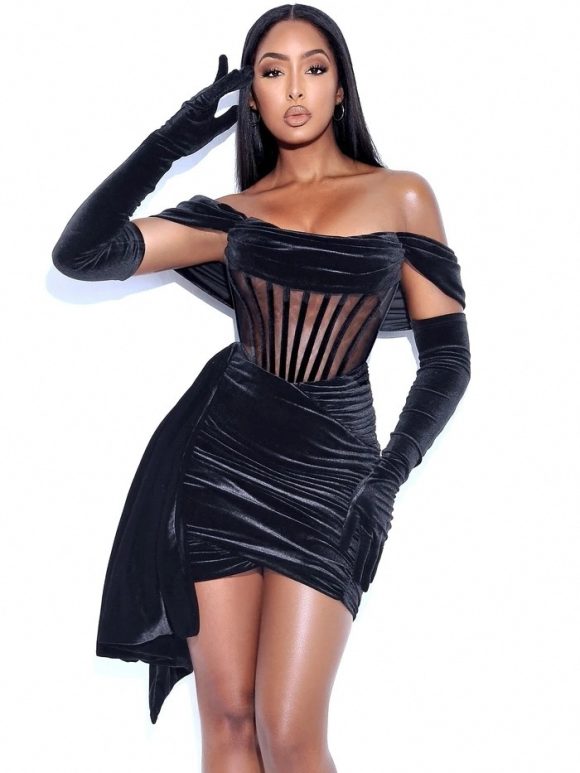 Women's Velvet With Breast Sexy Evening Dress - Image 2
