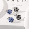 European And American Round Geometric Black Gemstone Cufflinks - Image 6