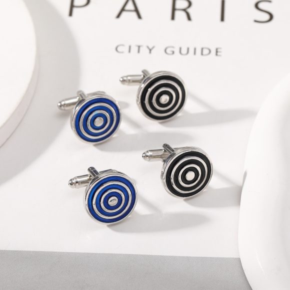 European And American Round Geometric Black Gemstone Cufflinks - Image 6