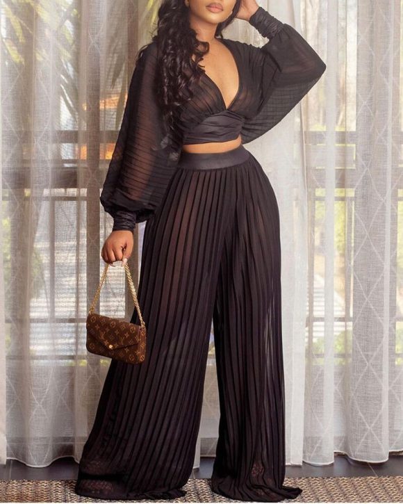 Pleated Pleated Wide-leg Pants Two-piece Suit - Image 2