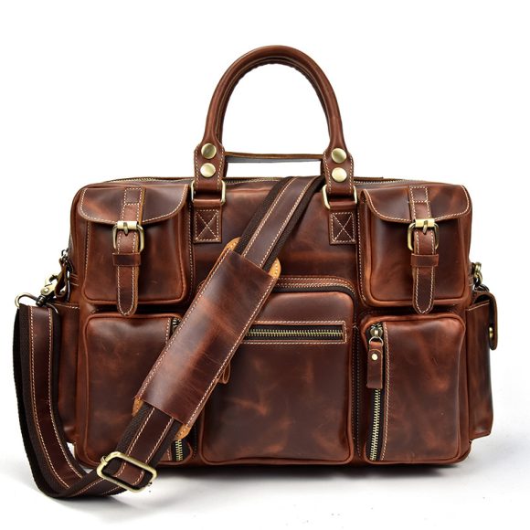 Retro Men's Large Capacity Hand-carrying Genuine Leather Shoulder Messenger Bag - Image 8