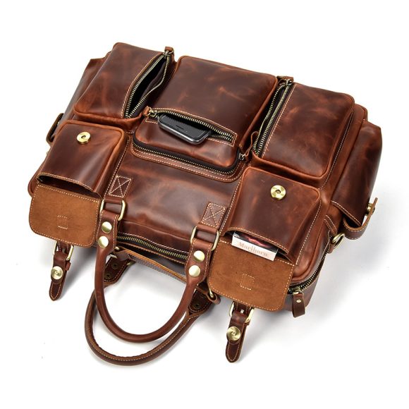 Retro Men's Large Capacity Hand-carrying Genuine Leather Shoulder Messenger Bag - Image 5